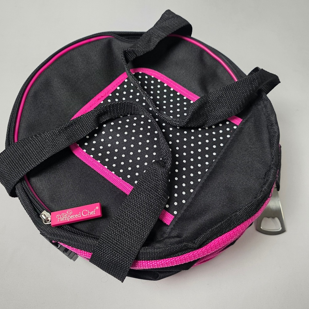 Pampered Chef On-The-Go Insulated Collapsible Cooler Thermal Tote Black Pink
